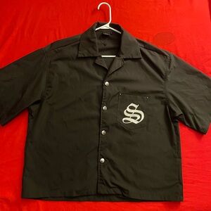Black Button-Up Shirt with Logo